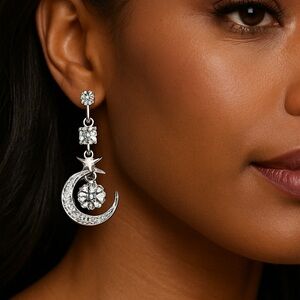 Silver and White Dangle Earrings with Gemstones